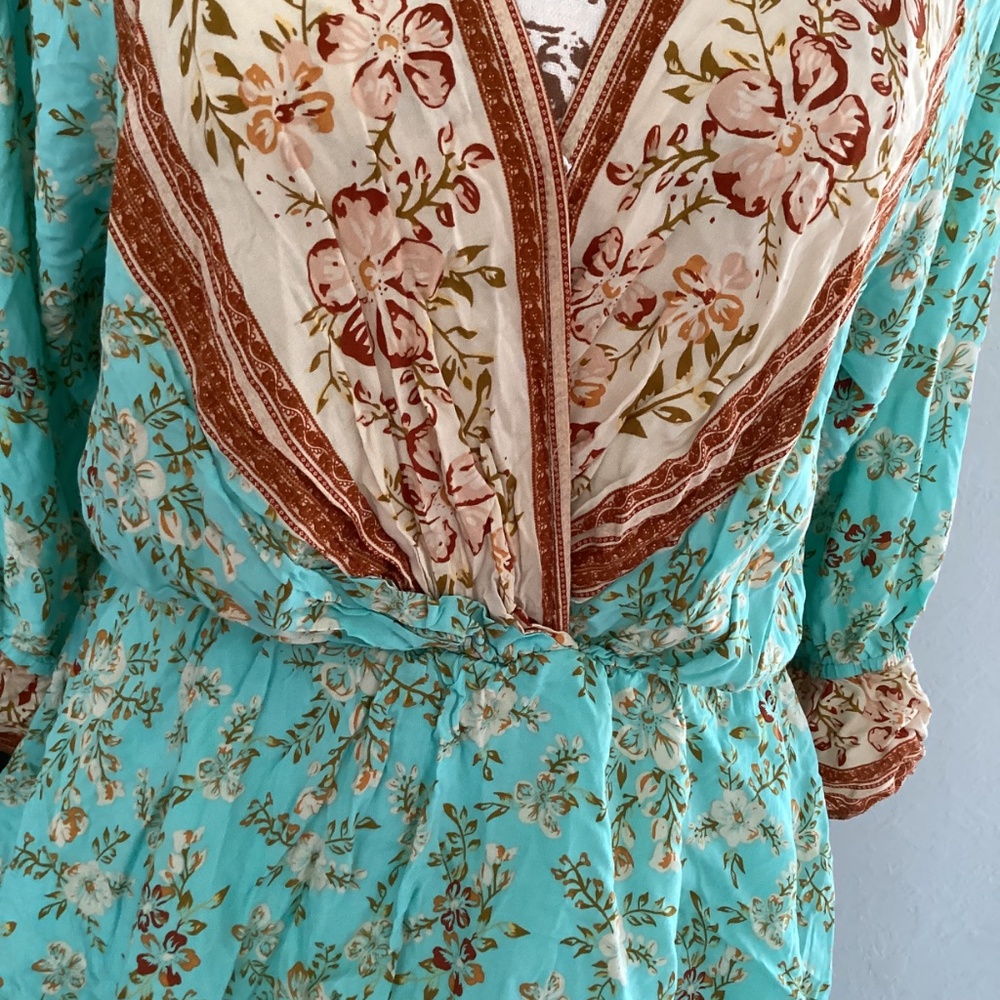 Umgee Soft Cotton Double Tier Floral Print Ruffle Sleeve Dress - Picture 4 of 7